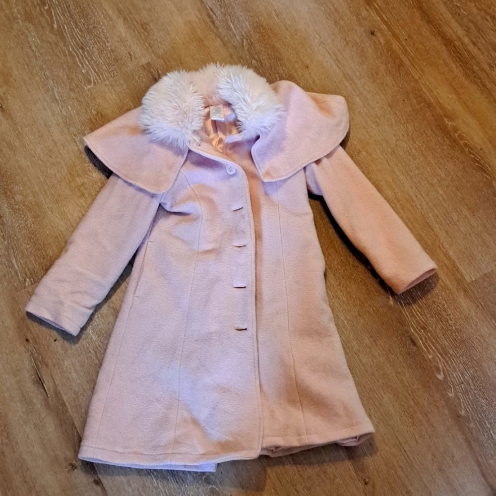 Baby Pink Fur Collar Dress Coat